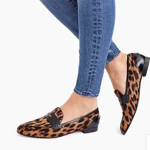 J Crew Academy penny loafers in leopard calf hair